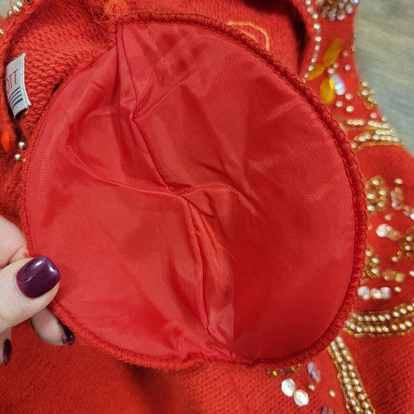 Vintage Angora Silk Blend Sweater Red Holiday Beaded Karen Scott Size Medium - Picture 10 of 15